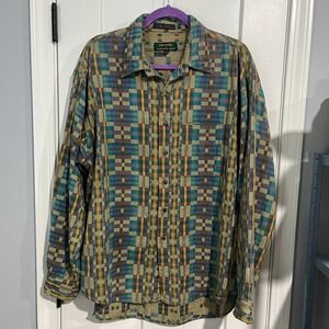 VTG 90's Colours Alexander Julian Multicolor Geo Plaid Shirt Men XL Artsy Retro
